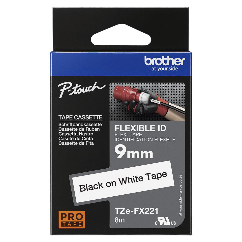 Genuine Brother TZe-FX221 Labelling Tape Cassette – Black on White, 9mm wide 3